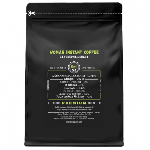 Woman Instant Coffee 8in1 cu Ganoderma + Chaga - 400g veg (20 de portii)